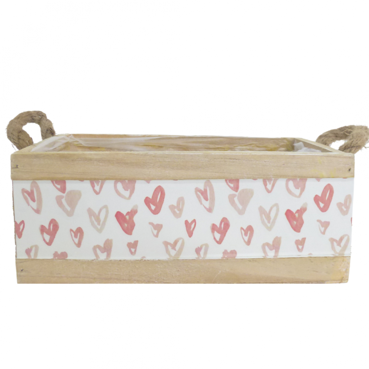 5310 Heart Print Red (24pcs) Lined with Rope Handle Wooden Crate