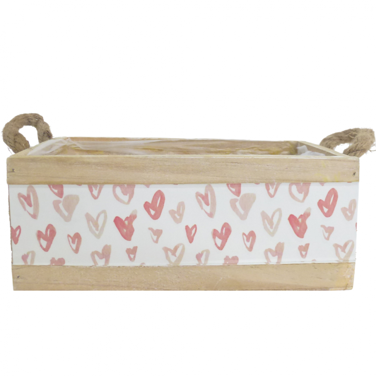 5310 Heart Print Red (1pc) Wooden Crate Lined with Rope Handle