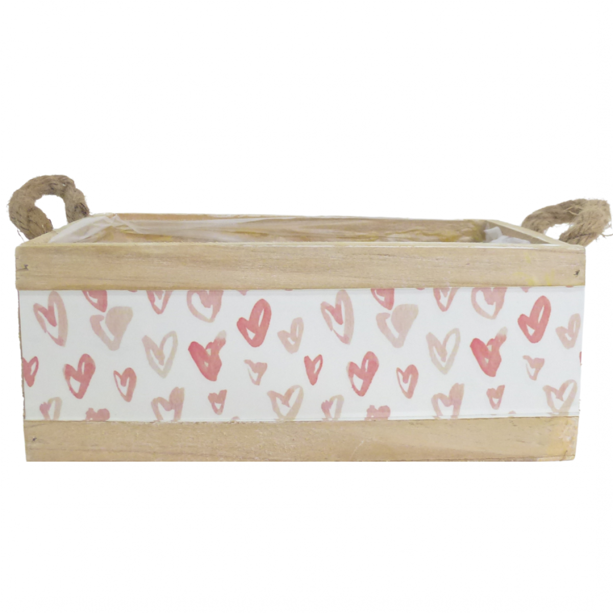 5310 Heart Print Red (8pcs) Lined with Rope Handle Wooden Crate