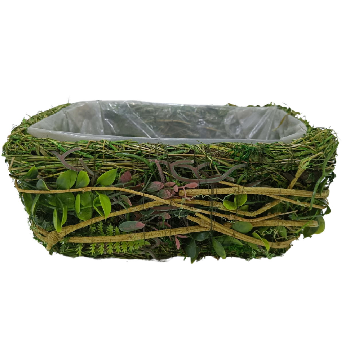 5522 Rectangular Green Lined (1 no) 27x16x11cm Moss Basket