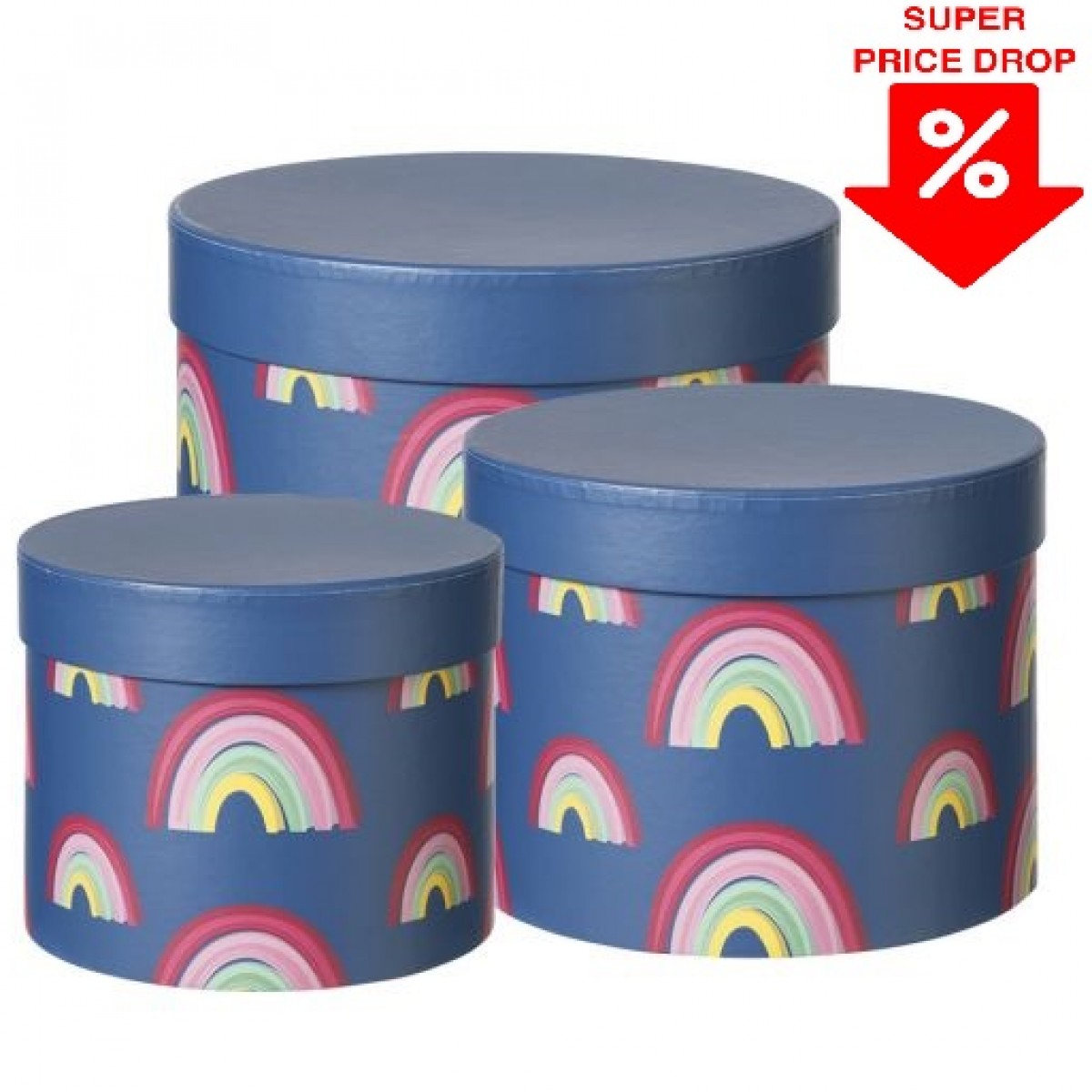 5074 Rainbow (12 Sets) Blue Round Lined Paper Gift Box 3x1