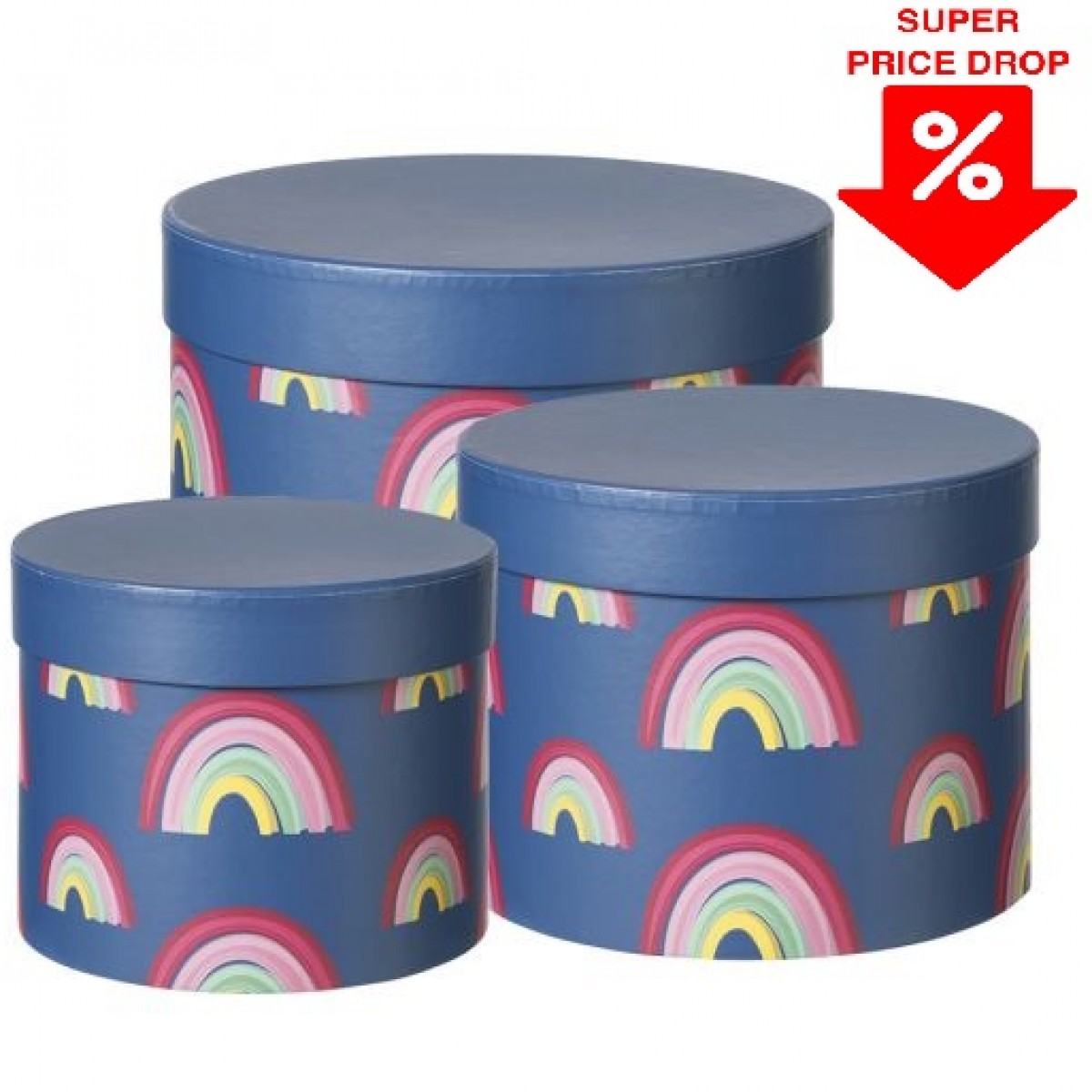 5074 Rainbow Blue Round Lined Paper Gift Box 3x1