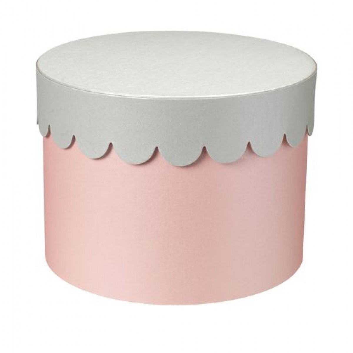 5604 Scalloped Lid Pink/Silver Round Lined Paper Gift Box  3x1