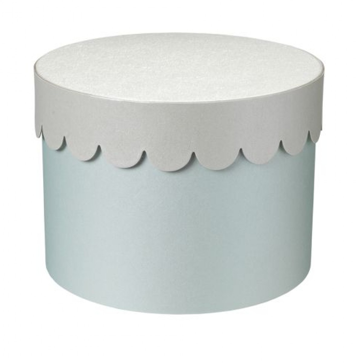 5605 Scalloped Lid Blue/Silver Round Lined Paper Gift Box  3x1