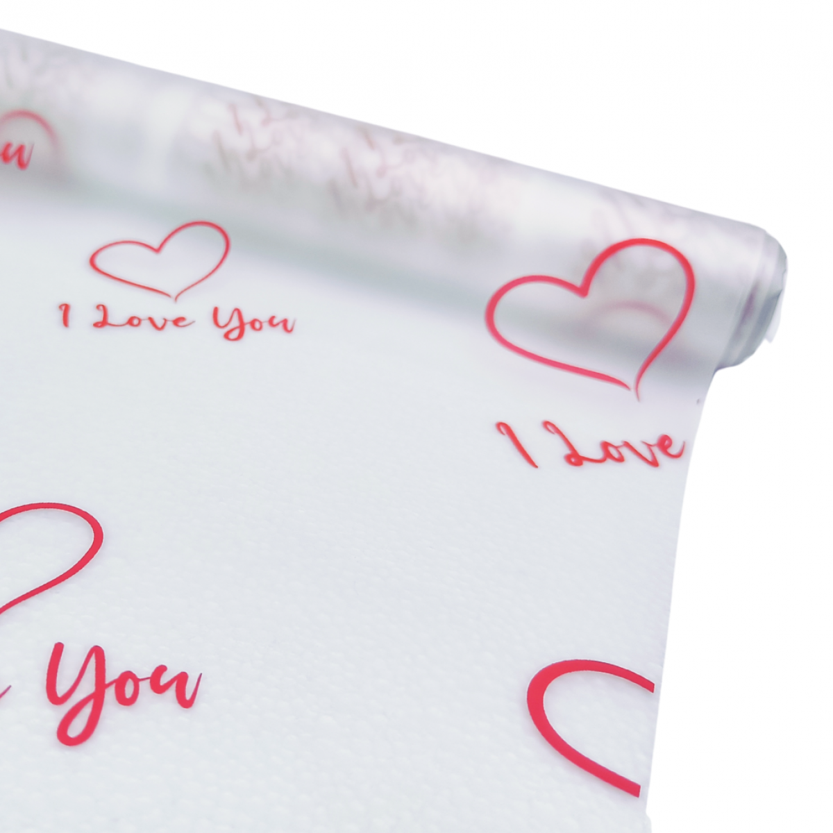 7751 Frosted Printed Heart ILY Red 80cmx25m Printed 50mic Film - 1 Roll