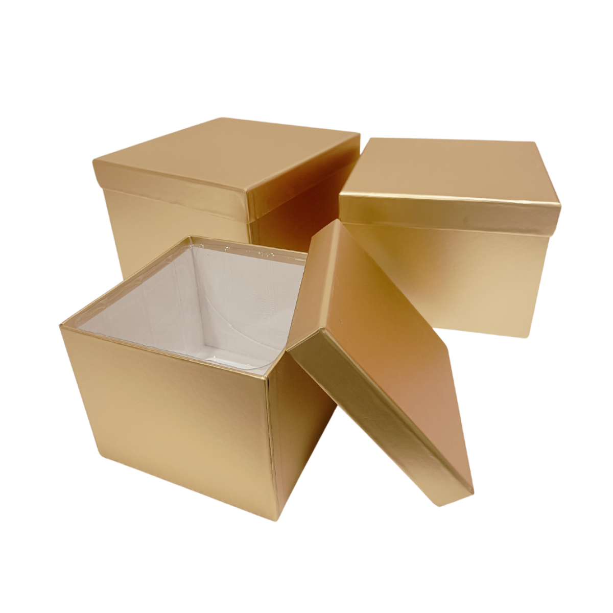 5601 Metallic Matt Gold Square Paper Gift Box Lined - Set of 3