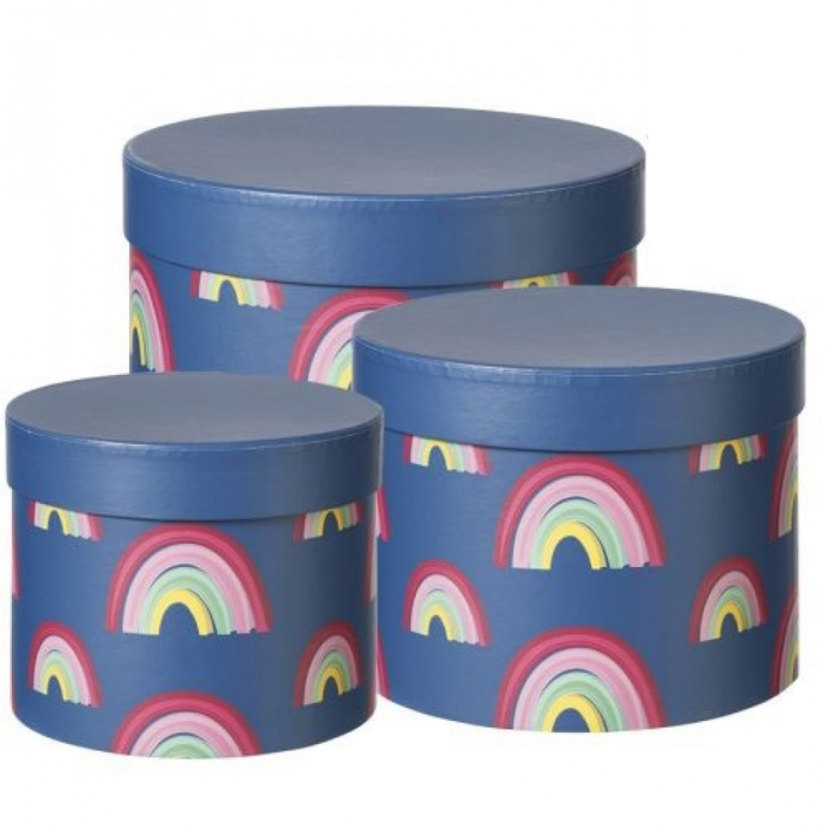 5074 Rainbow (12 Sets) Blue Round Lined Paper Gift Box 3x1